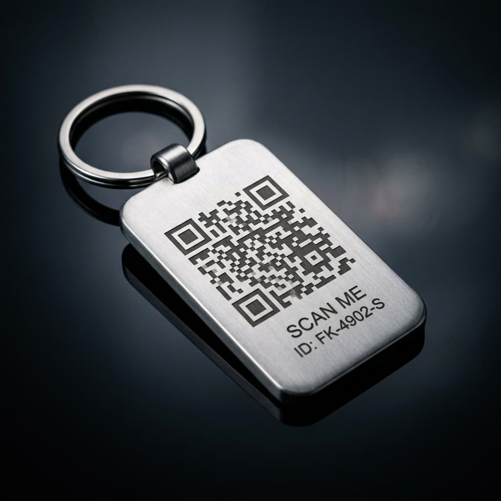 Digital sync keychain in laser-etched steel