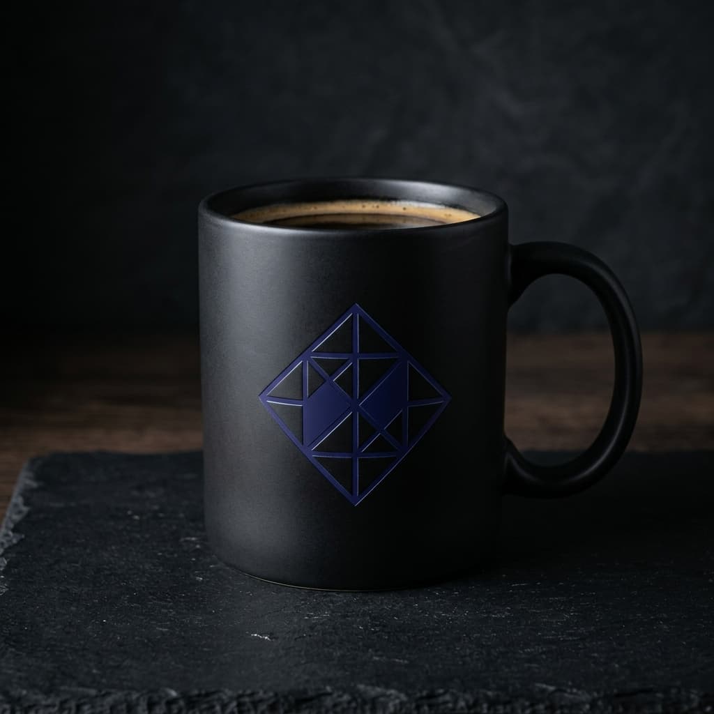 L.O.R.O. ceramic branded mug in matt black with indigo logo